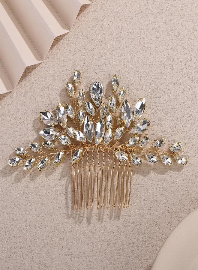 Rumtock Rhinestones Gold Hair Piece for Wedding Brides Handmade Hair Piece for Women Special Occasion Jewelry (Gold) - Image 2