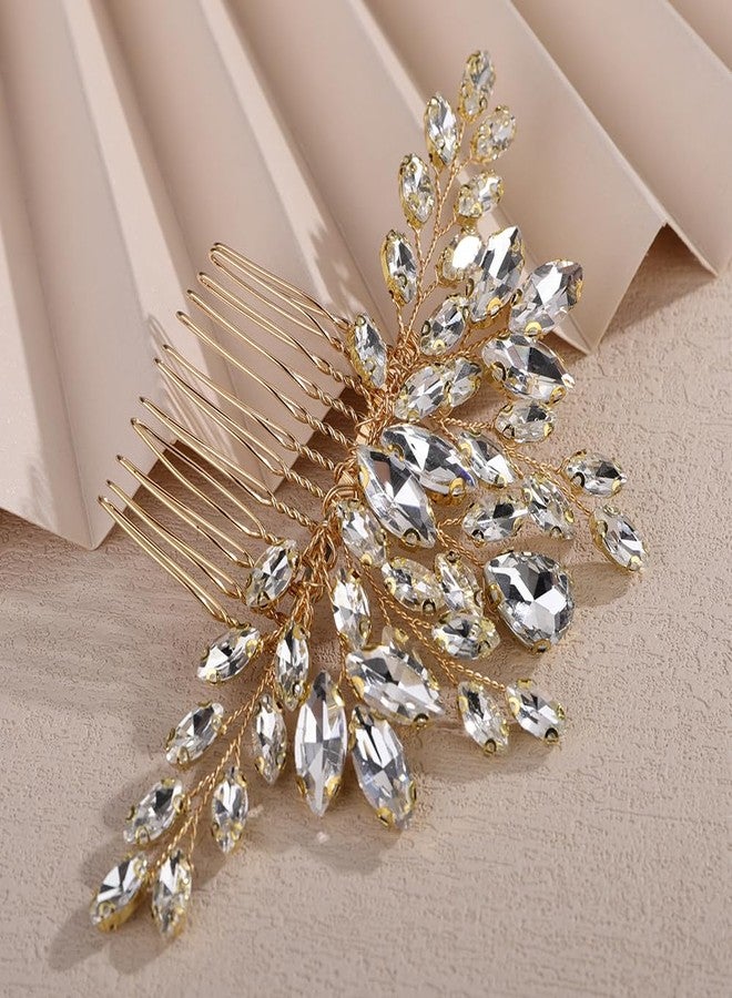 Rumtock Rhinestones Gold Hair Piece for Wedding Brides Handmade Hair Piece for Women Special Occasion Jewelry (Gold) - Image 4