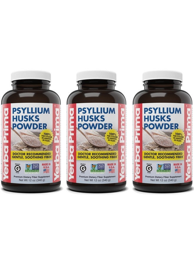 Yerba Prima Psyllium Husks Powder 12 Oz (Pack Of 3) Natural Fiber Supplement Colon Cleansing Vegan Nongmo Glutenfree (New Label Packaging May Vary) - Image 1