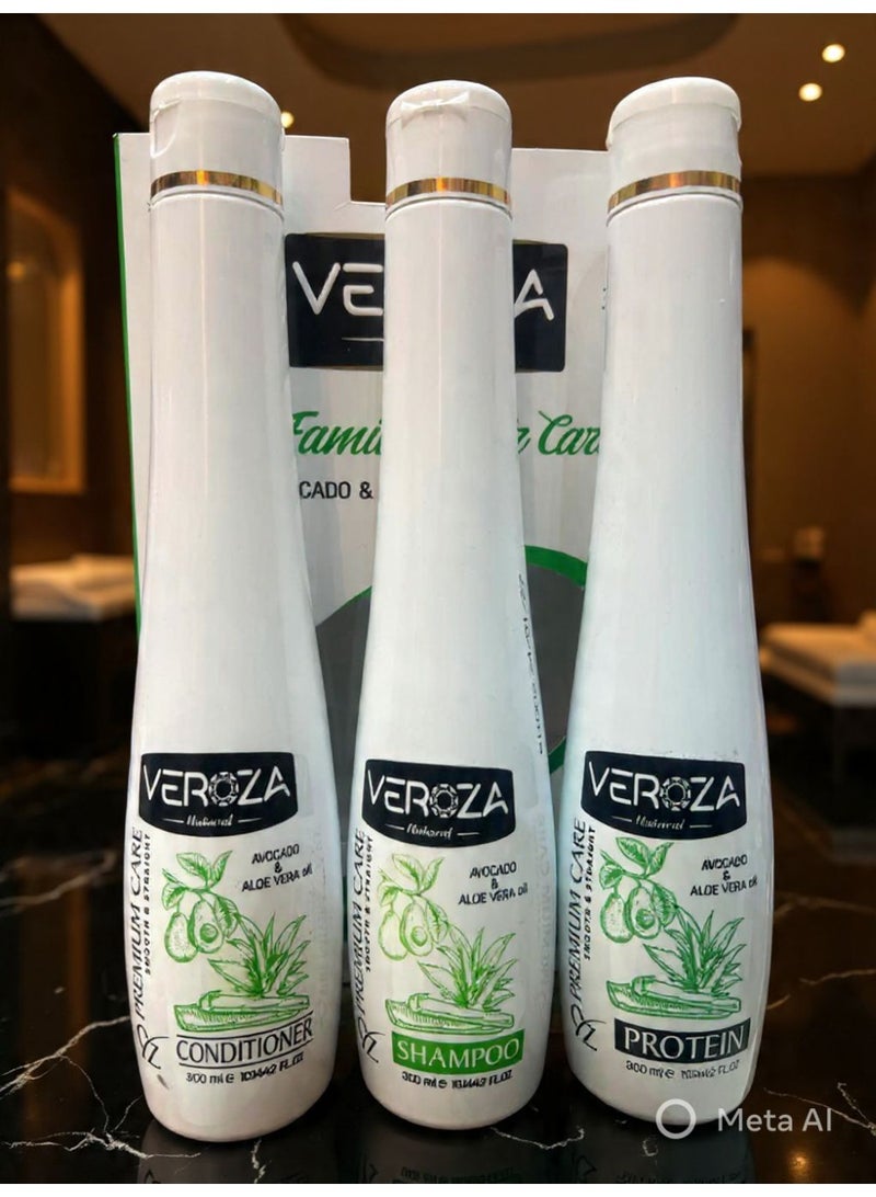 VEROZA Verza Protein Straightening & Treating + Shampoo + Conditioner 10.1 oz - Image 1