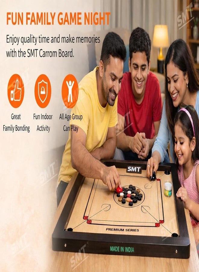 SMT 32 Inch Carrom Board | Superior Matte Finish | Eco-Friendly Wooden Frame | Smooth Rebound Practice Surface Made in India with Coins Striker and Powder (Pack of 1) (32 inch Carrom boardA) - Image 3