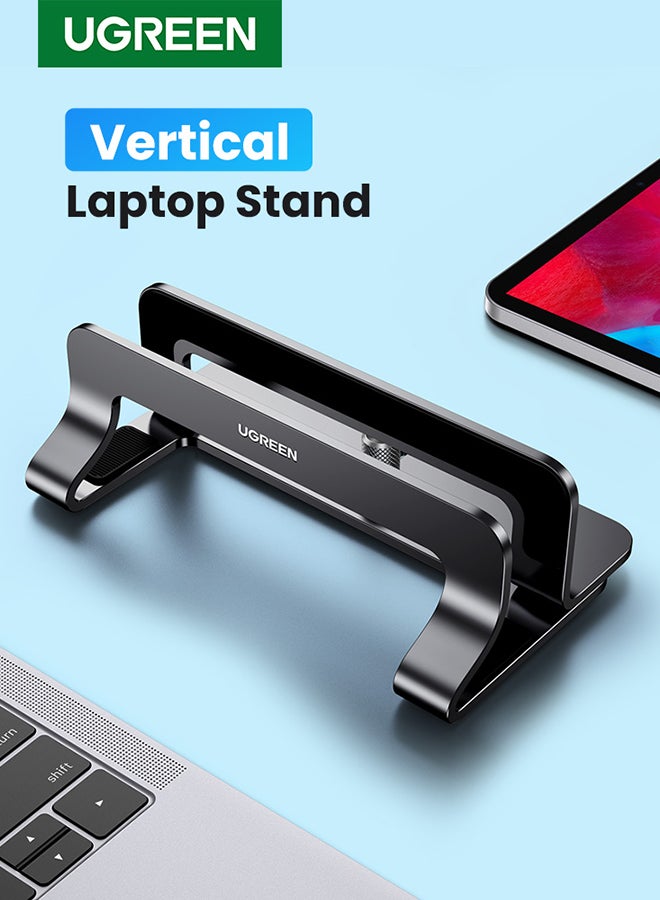 يو جرين حامل لابتوب عمودي من الألومنيوم، حامل سطح مكتب مزدوج مع قاعدة إرساء قابلة للتعديل، ومقابض سيليكون مضادة للانزلاق لجميع أجهزة التابلت/آيباد ماك بوك/البرميل/كروم بوك أسود - Image 1