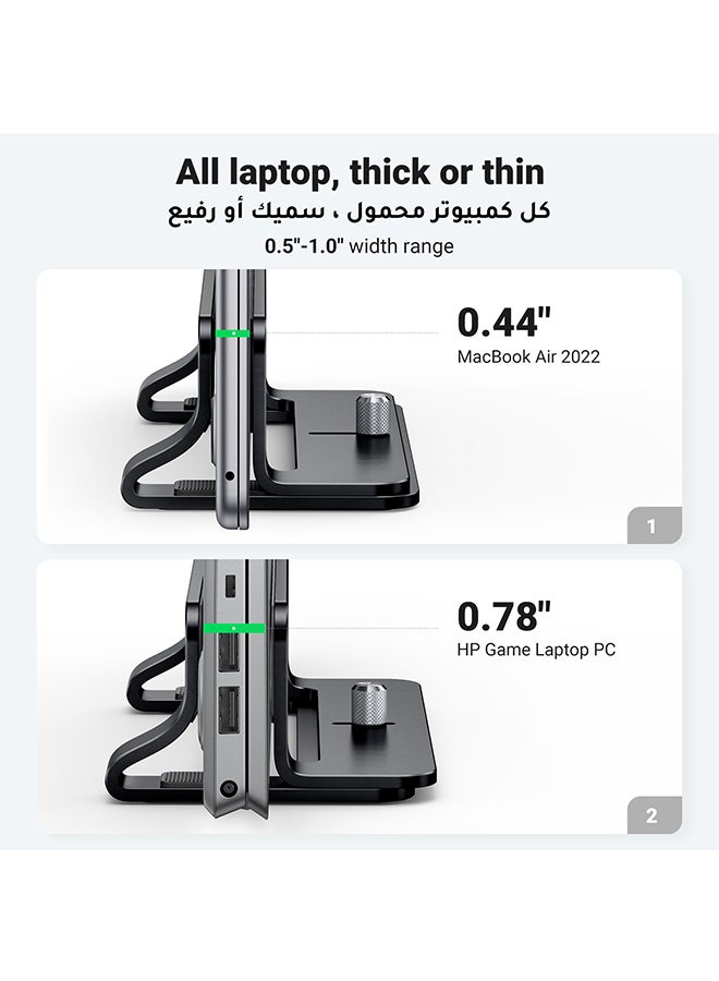 يو جرين حامل لابتوب عمودي من الألومنيوم، حامل سطح مكتب مزدوج مع قاعدة إرساء قابلة للتعديل، ومقابض سيليكون مضادة للانزلاق لجميع أجهزة التابلت/آيباد ماك بوك/البرميل/كروم بوك أسود - Image 4