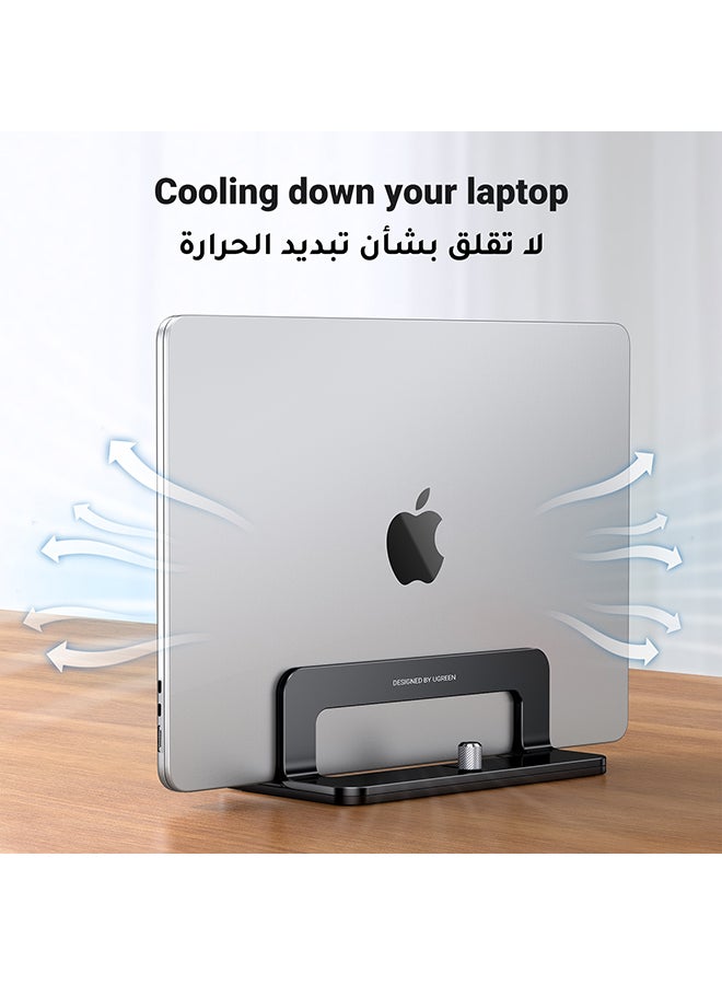 يو جرين حامل لابتوب عمودي من الألومنيوم، حامل سطح مكتب مزدوج مع قاعدة إرساء قابلة للتعديل، ومقابض سيليكون مضادة للانزلاق لجميع أجهزة التابلت/آيباد ماك بوك/البرميل/كروم بوك أسود - Image 3