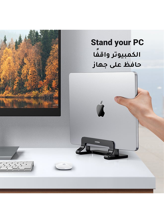 يو جرين حامل لابتوب عمودي من الألومنيوم، حامل سطح مكتب مزدوج مع قاعدة إرساء قابلة للتعديل، ومقابض سيليكون مضادة للانزلاق لجميع أجهزة التابلت/آيباد ماك بوك/البرميل/كروم بوك أسود - Image 2