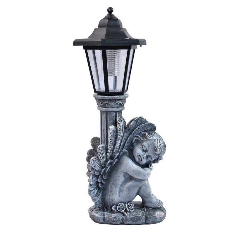 Hot Sale Cement Color Leaning Angel Resin Statue Solar Light for Outdoor Garden Decor Lamp - Image 2