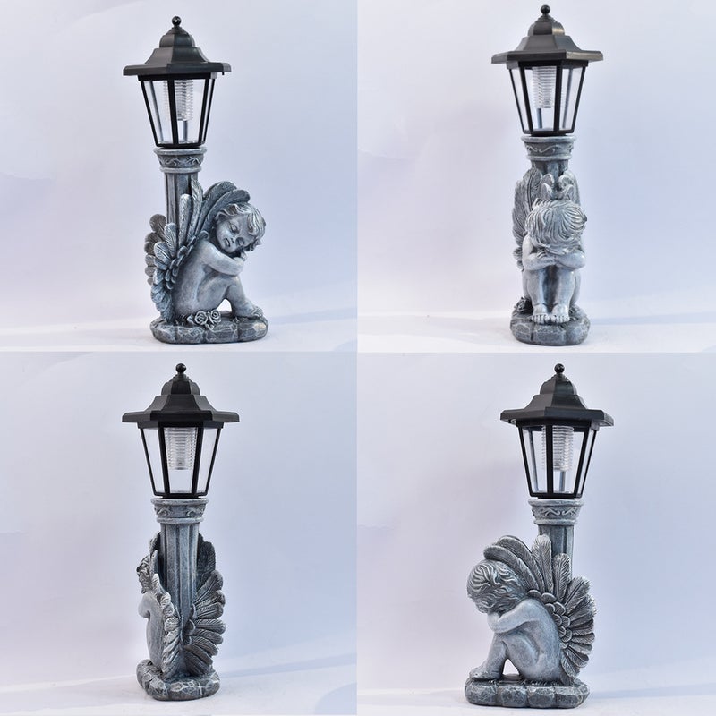 Hot Sale Cement Color Leaning Angel Resin Statue Solar Light for Outdoor Garden Decor Lamp - Image 3