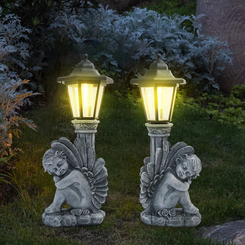 Hot Sale Cement Color Leaning Angel Resin Statue Solar Light for Outdoor Garden Decor Lamp - Image 5