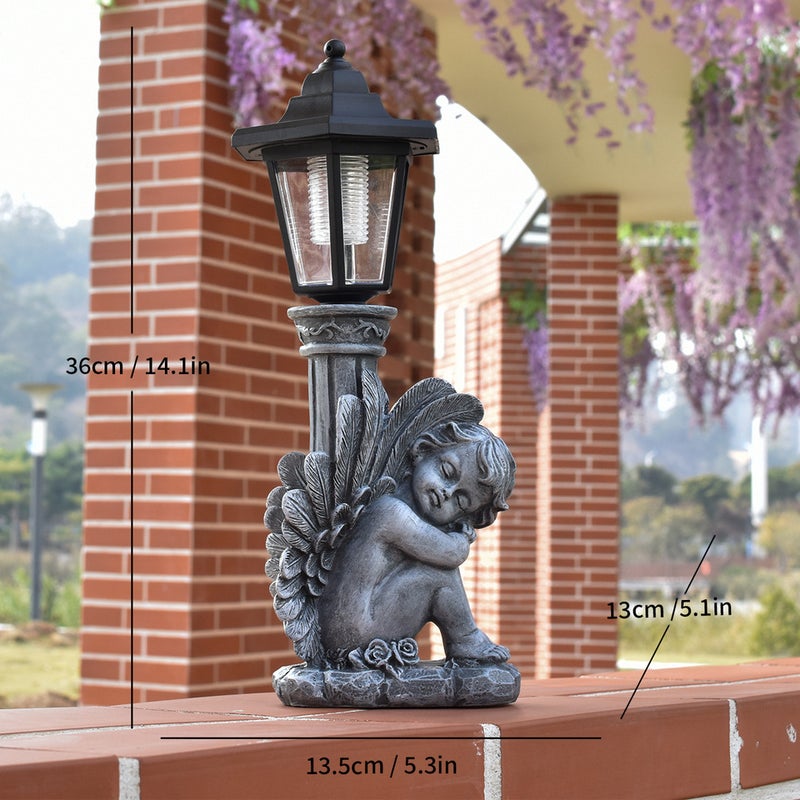 Hot Sale Cement Color Leaning Angel Resin Statue Solar Light for Outdoor Garden Decor Lamp - Image 4