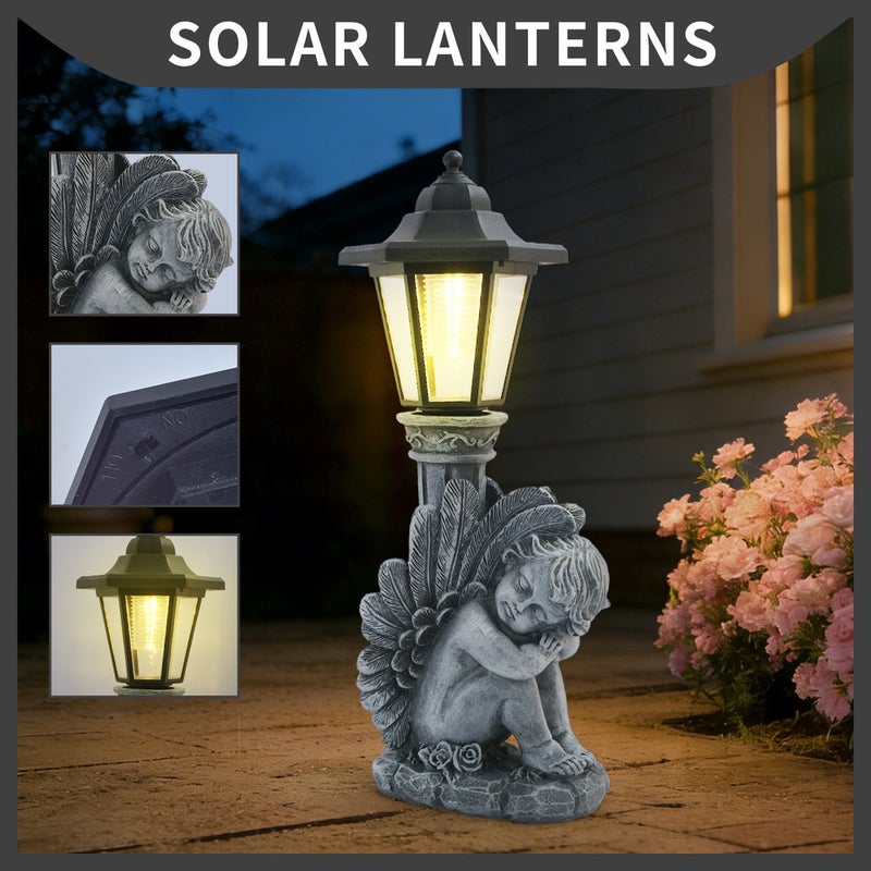Hot Sale Cement Color Leaning Angel Resin Statue Solar Light for Outdoor Garden Decor Lamp - Image 1