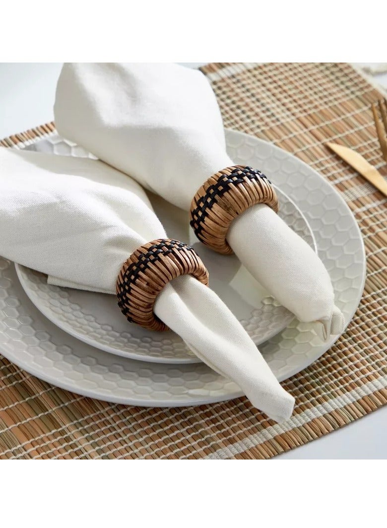 Home Box Vejile 2-Piece Rattan and Wood Napkin Ring Set 5 cm  - Image 1
