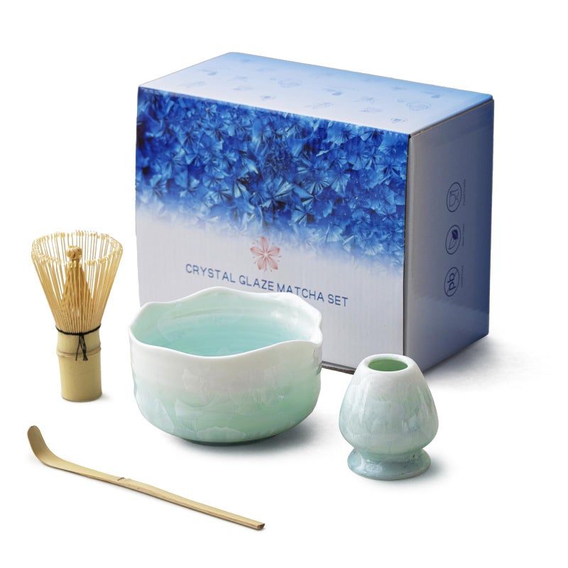 DIWU Natural Crystal Flower Matcha Set 4 Pcs Food Grade Matcha Kit with Spouted Bowl Matcha Whisk Scoop and Chasen Holder Matcha Tea Ceremony Gift for Matcha Lovers Pine Shadow - Image 2
