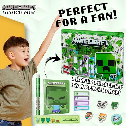 MINECRAFT حافظة أقلام مملوءة ومجموعة قرطاسية من ماينكرافت للأطفال، مستلزمات مدرسية - هدايا للأولاد (أخضر) - Image 3