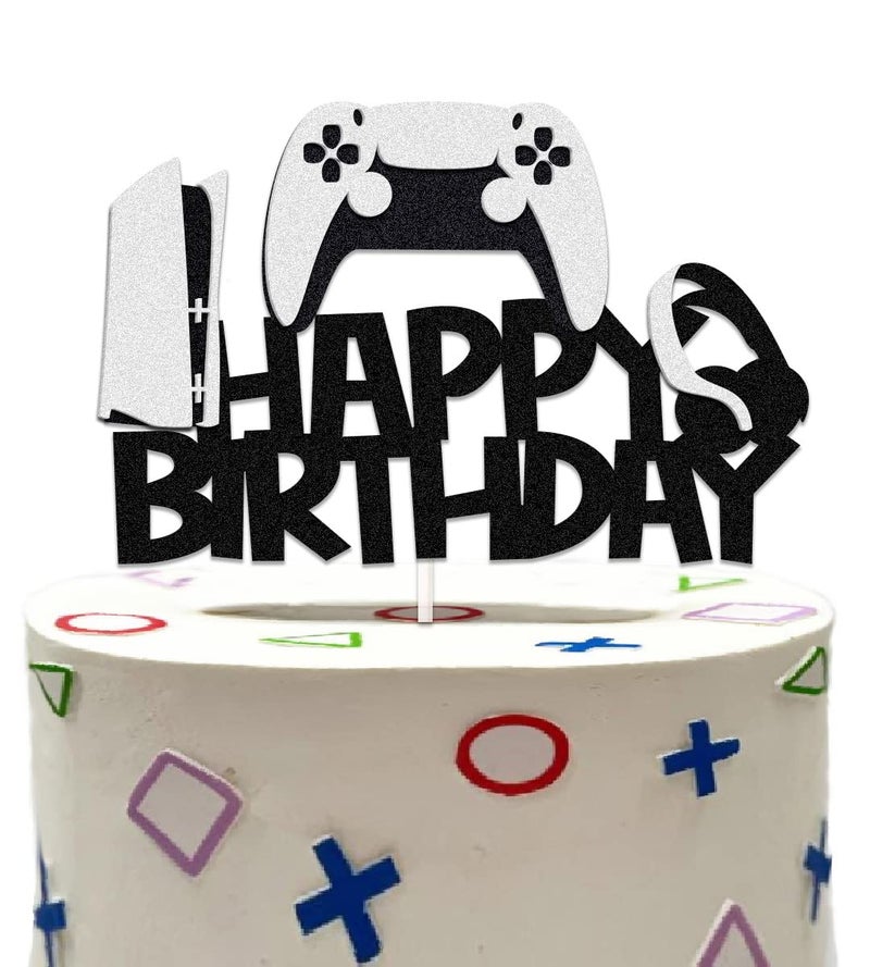ChoJoy Video Game Cake Toppers Game Cake Decoration with Glitter Game for Video Game themed Party - Image 1