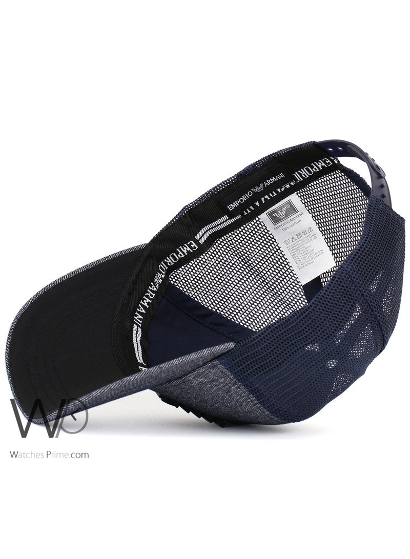 EMPORIO ARMANI Emporio Armani Trucker Cap Navy Blue Cotton Mesh Men's Hat - Image 4