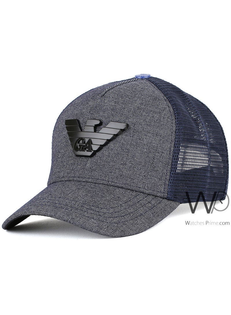 EMPORIO ARMANI Emporio Armani Trucker Cap Navy Blue Cotton Mesh Men's Hat - Image 1
