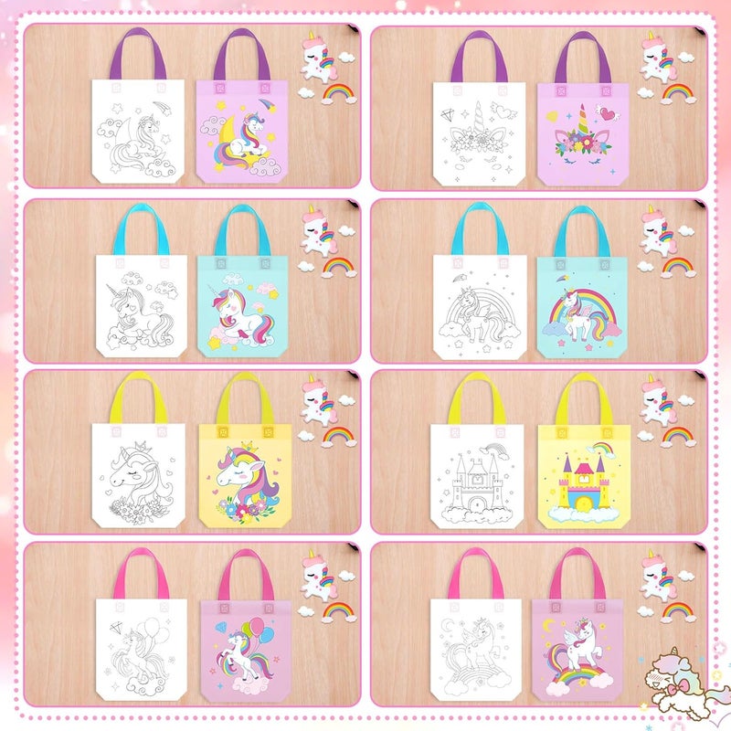 Kajaia Kajaia 24 Pcs Unicorn Party Favor Bags Color Your Own Unicorn Goodie Bags Non Woven Totes Candy Treat Gift DIY Coloring Crafts for Kids Art Painting Party Favors Supplies Birthday Gifts Wrapping  - Image 2