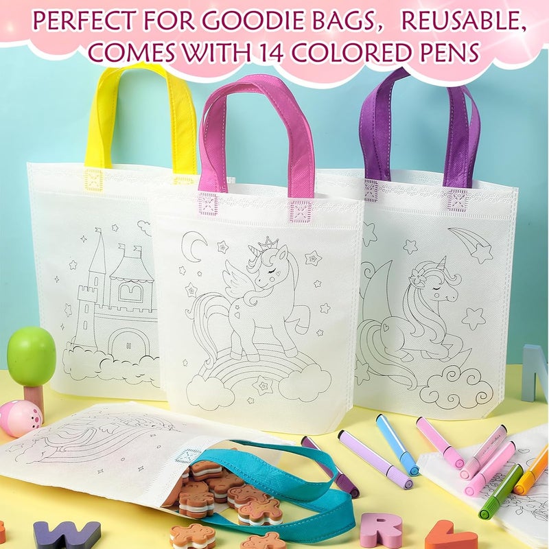 Kajaia Kajaia 24 Pcs Unicorn Party Favor Bags Color Your Own Unicorn Goodie Bags Non Woven Totes Candy Treat Gift DIY Coloring Crafts for Kids Art Painting Party Favors Supplies Birthday Gifts Wrapping  - Image 3