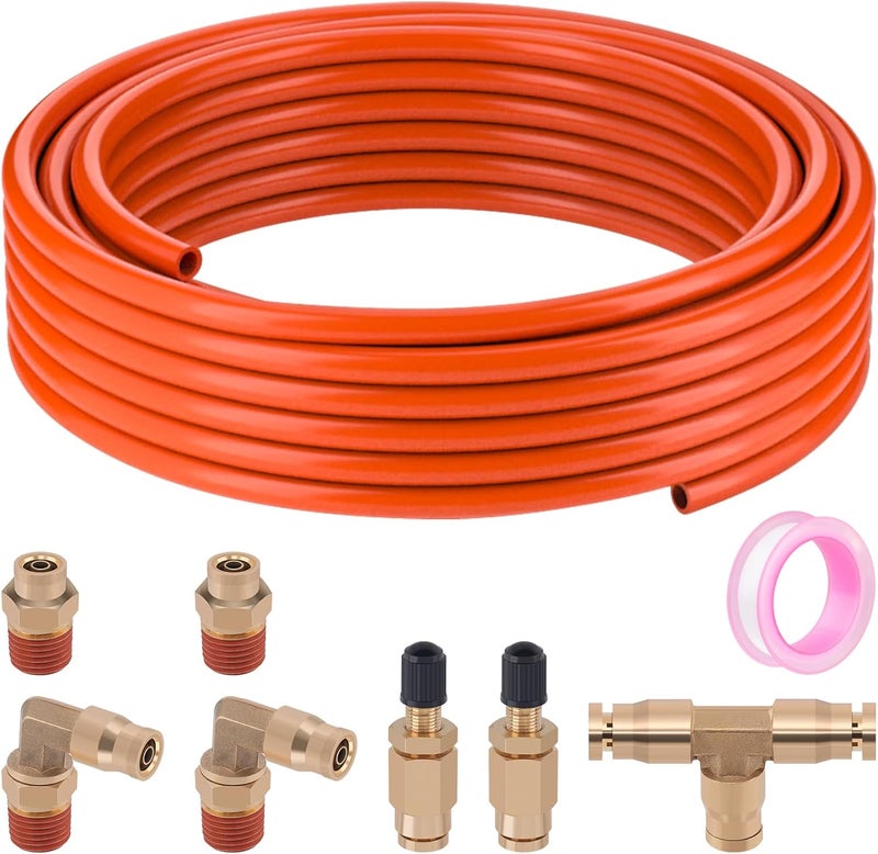 Taiidaues 25 FT 1/4" PA DOT Air Line with 7 Pcs Brass DOT Air Brake Line Fittings 1/4" Air Line Service Kit for Air Spring Bag Suspension Kit with Fittings, Inflation Schrader Valves (7.6 Meters) - Image 1