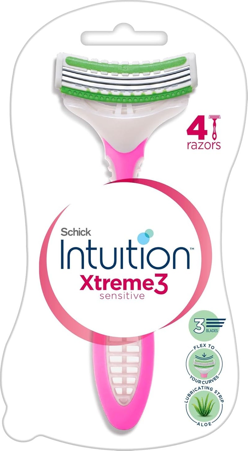 Intuition Xtreme3 Disposable Razors for Women - 4 Pack with Aloe and Vitamin E for Sensitive Skin - Image 1