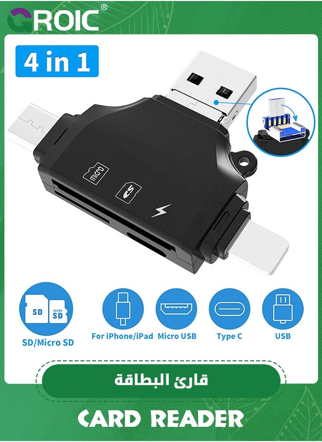 GROIC - 4 in 1 SD Card Reader for iPhone ipad Android Mac PC Camera, Micro SD Card Reader SD Card Adapter Portable Memory Card Reader Trail Camera Viewer Compatible for SD and TF Card - Image 1