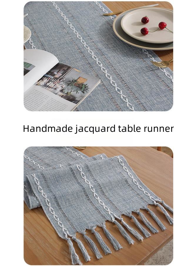 WAOKN - 33cm x 183cm Polyester Table Runner, Boho Style Handmade Tassel Embroidered Table Runner for Holiday Parties and Catering Home Decoration (Blue) - Image 1