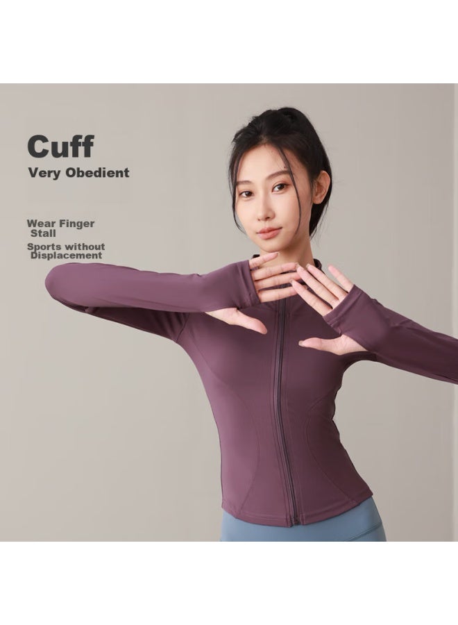 Fandimu Sports Yoga Outfit For Women, Slimming Fitness Running Stand-collar Jacket And Long Pants, Charismatic Purple + Misty Blue, Size S - Image 3