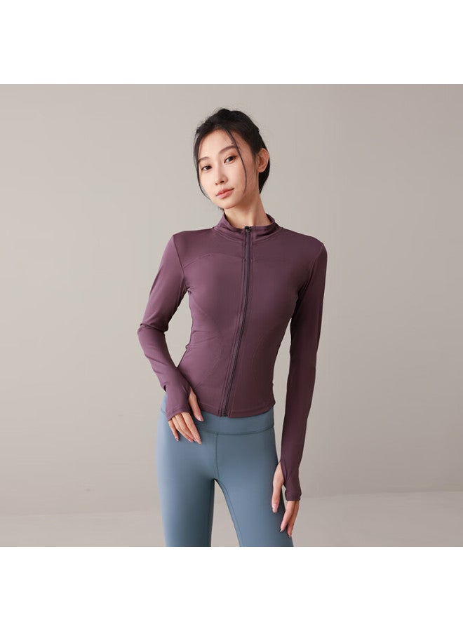 Fandimu Sports Yoga Outfit For Women, Slimming Fitness Running Stand-collar Jacket And Long Pants, Charismatic Purple + Misty Blue, Size S - Image 5