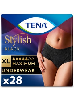 Tena Tena Stylish Black Incontinence Bladder Control Underwear for Women, Maximum Absorbency, XLarge, 28 ct (2 Packs of 14) 