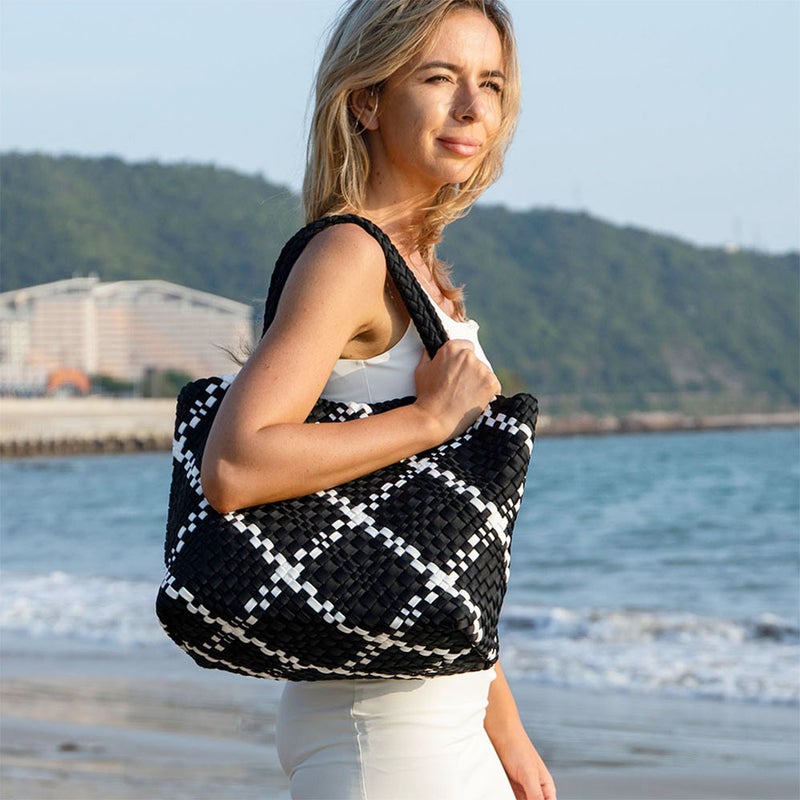 Women'S Diving Material Handmade Woven Bag Mother And Girl Beach Bag Large Capacity Shoulder Hand Tote Bag For Women - Image 2