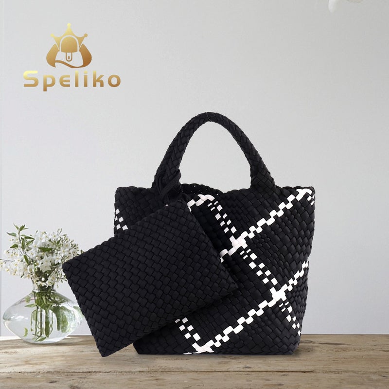 Women'S Diving Material Handmade Woven Bag Mother And Girl Beach Bag Large Capacity Shoulder Hand Tote Bag For Women - Image 3