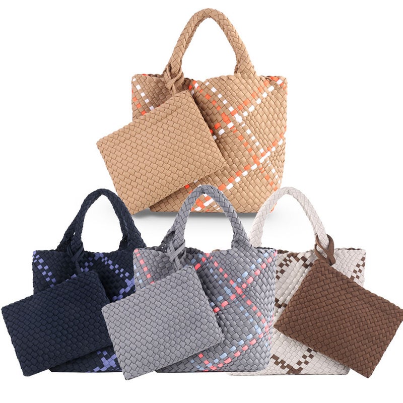 Women'S Diving Material Handmade Woven Bag Mother And Girl Beach Bag Large Capacity Shoulder Hand Tote Bag For Women - Image 4