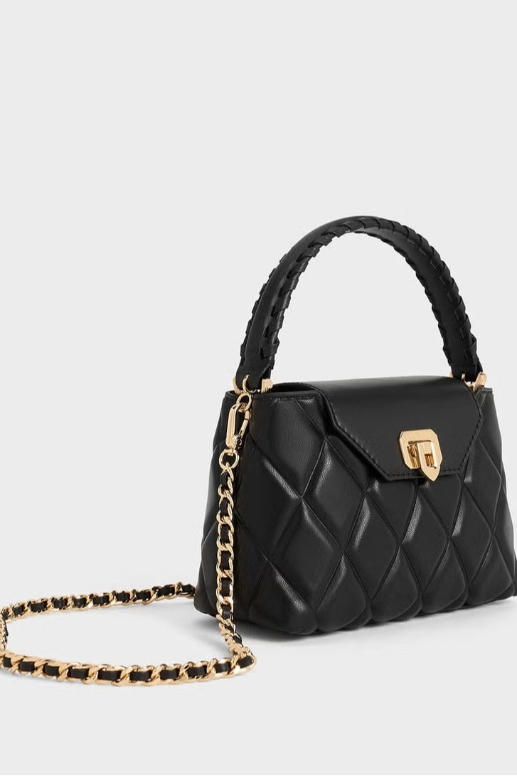 Charles & Keith Borsa con manico superiore con tracolla intrecciata trapuntata Arwen - Nero - Image 5