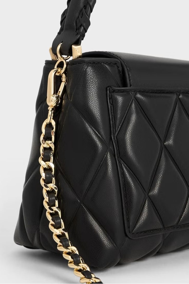 Charles & Keith Borsa con manico superiore con tracolla intrecciata trapuntata Arwen - Nero - Image 3