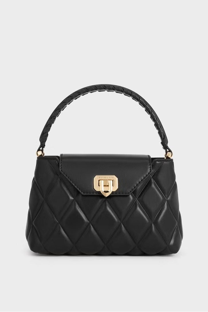 Charles & Keith Borsa con manico superiore con tracolla intrecciata trapuntata Arwen - Nero - Image 1