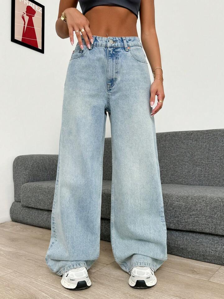 Vintage Mid-High Waist Commuter Light-Colored Ins Style Straight-Leg Slimming Versatile New Wide-Leg Floor-Length Jeans - Image 5