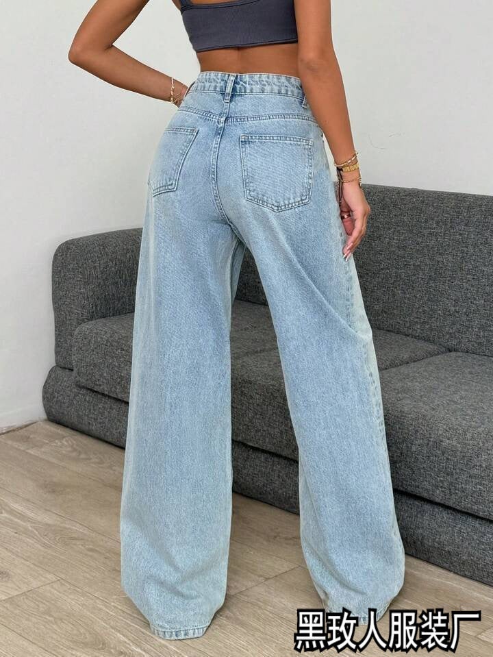 Vintage Mid-High Waist Commuter Light-Colored Ins Style Straight-Leg Slimming Versatile New Wide-Leg Floor-Length Jeans - Image 3