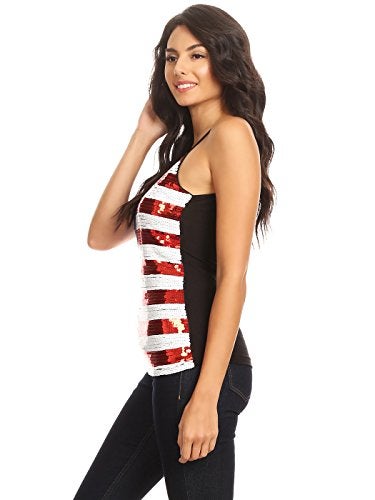 Anna-Kaci Womens Patriotic USA Flag American Sequin V Neck Cami Tank Top, Multicolored, Small - Image 4