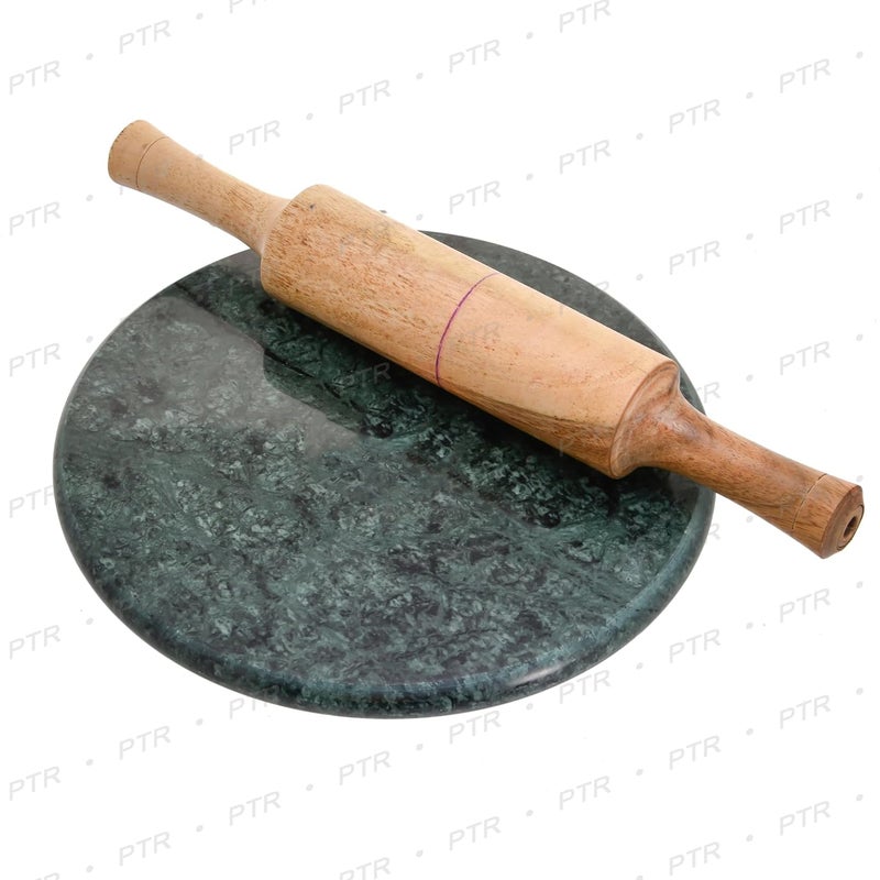 PTR Handmade Marble Chakla Roti Paratha Maker Rolling Board Polpat Rolling Pin Board for Home Kitchen Green - Image 5