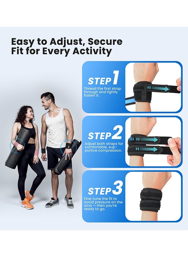 2-Pack Wrist Brace Support for Ulnar Pain, Carpal Tunnel & Tendinitis Relief, Dual Adjustable Straps Wrist Wrap, Breathable Comfortable Wrist Brace for Sports, Work & Daily Use (Black) - Image 2