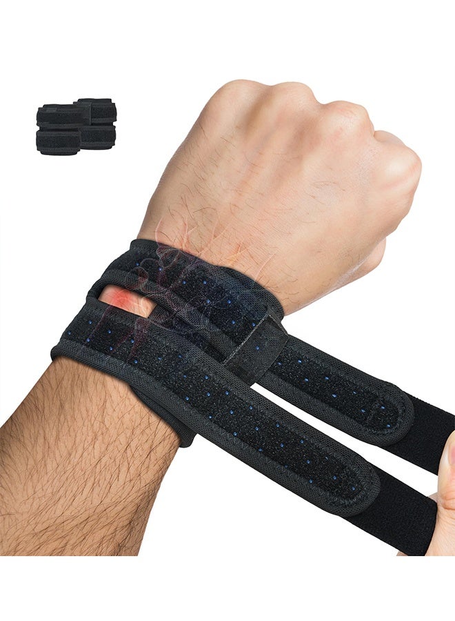 2-Pack Wrist Brace Support for Ulnar Pain, Carpal Tunnel & Tendinitis Relief, Dual Adjustable Straps Wrist Wrap, Breathable Comfortable Wrist Brace for Sports, Work & Daily Use (Black) - Image 1