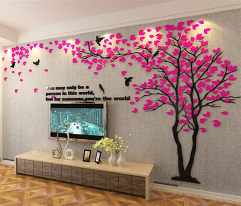 guangmu 3D Tree Wall Stickers - DIY Tree and Birds Wall Decals Family Couple Tree Stickers Murals Wall Decor for Living Room Bedroom TV Background Home Decorations(Rose Right M-98X51in) - Image 1
