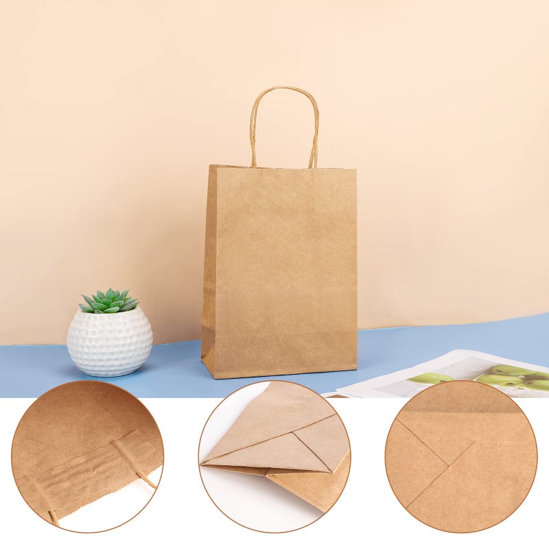 Eusoar Paper Bags with Handle - Small Pack of 12, 15 x 8 x 21 cm - Brown Kraft Paper Bags for Christmas Gifts - Image 3