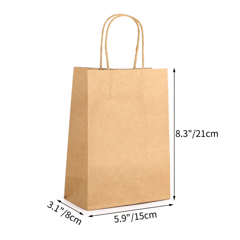 Eusoar Paper Bags with Handle - Small Pack of 12, 15 x 8 x 21 cm - Brown Kraft Paper Bags for Christmas Gifts - Image 2