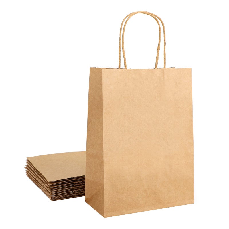 Eusoar Paper Bags with Handle - Small Pack of 12, 15 x 8 x 21 cm - Brown Kraft Paper Bags for Christmas Gifts - Image 1