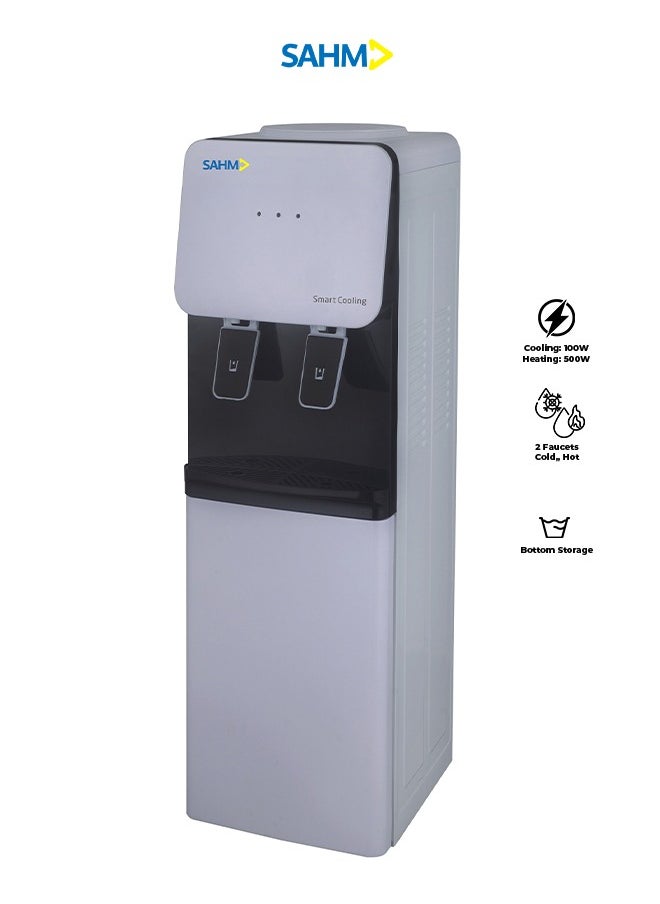 SAHM Dual Faucet Water Dispenser with Hot & Cold Water, 500W Heating Power, 100W Cooling Power, Stainless Steel Cooler, Bottom Storage Cabinet, High-Quality Danfo Compressor, Durable Construction | Model No: SHM-17WDP  - Image 1