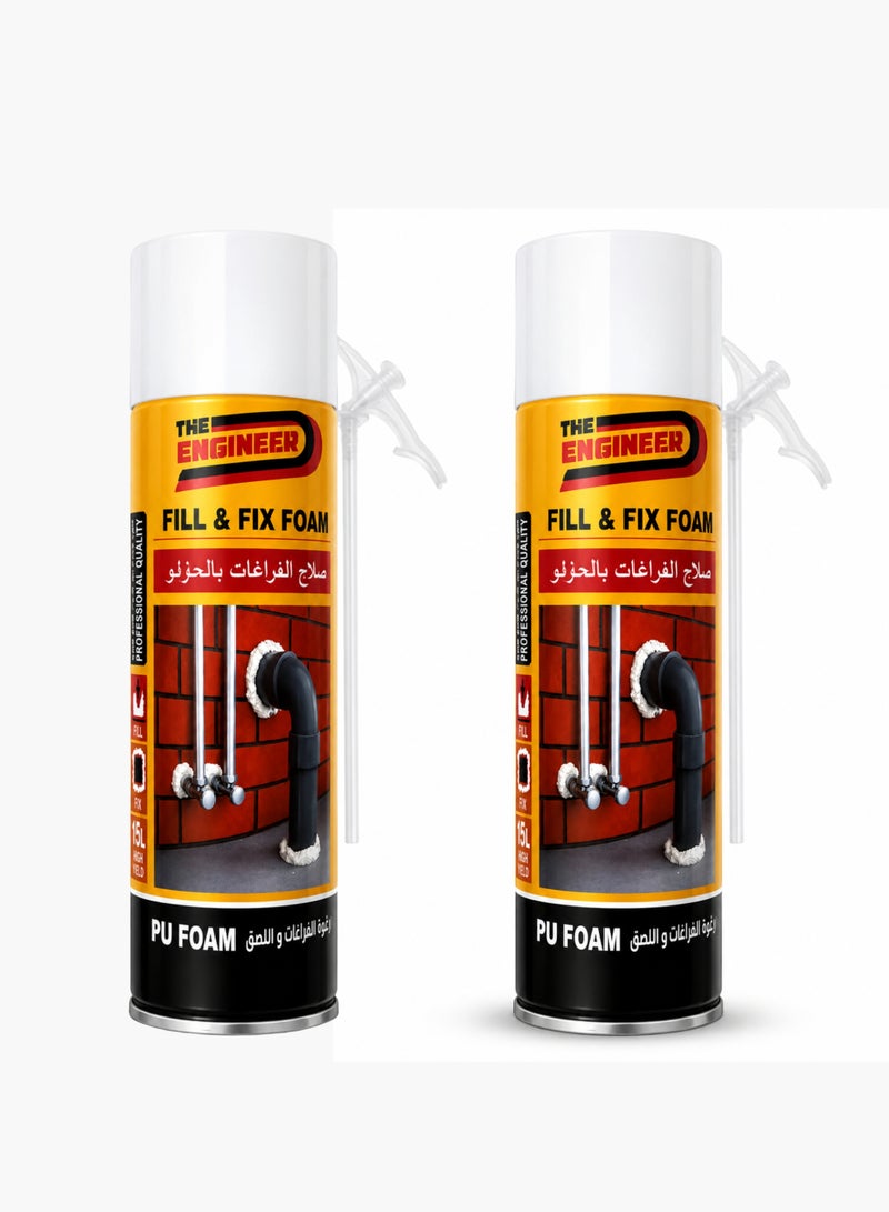 إنجينير رغوة البولي يوريثان "Fill & Fix" (عبوة سعة 300 مل - مجموعة من قطعتين) | رغوة بولي يوريثان متمددة متعددة الاستخدامات | تمدد عالٍ، وسرعة في الجفاف، وقوة التصاق فائقة | مادة عازلة لسد الفراغات والشقوق وحول الأنابيب والنوافذ والأبواب | تقنية ألمانية - Image 2