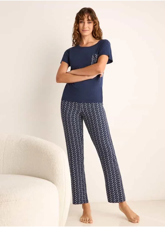 فاف Floral Print Short Sleeves T-shirt and Pyjama Set