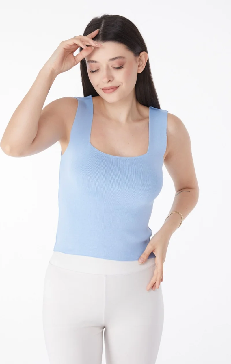 Tofisa Plain Mid Women's Blue Knitted Tank Top - 25938
