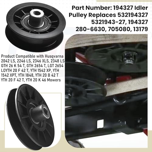 Karbay 2 Pack 532194326 V-Groove Idler Pulley & 532194327 Idler Pulley & 532130969 Belt for Husqvarna Riding Lawn Mowers 280-6630, 194327, 194326, LGT 2654, YTH 1542 XPT, YTH 20 K 46, YTH 2348, YTH 2454 - Image 4